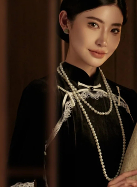 夏季双层珍珠项链配旗袍配饰品女多层叠戴155cm中长款锁骨链1446