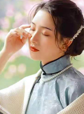 旗袍搭配珍珠锁骨链女士50cm