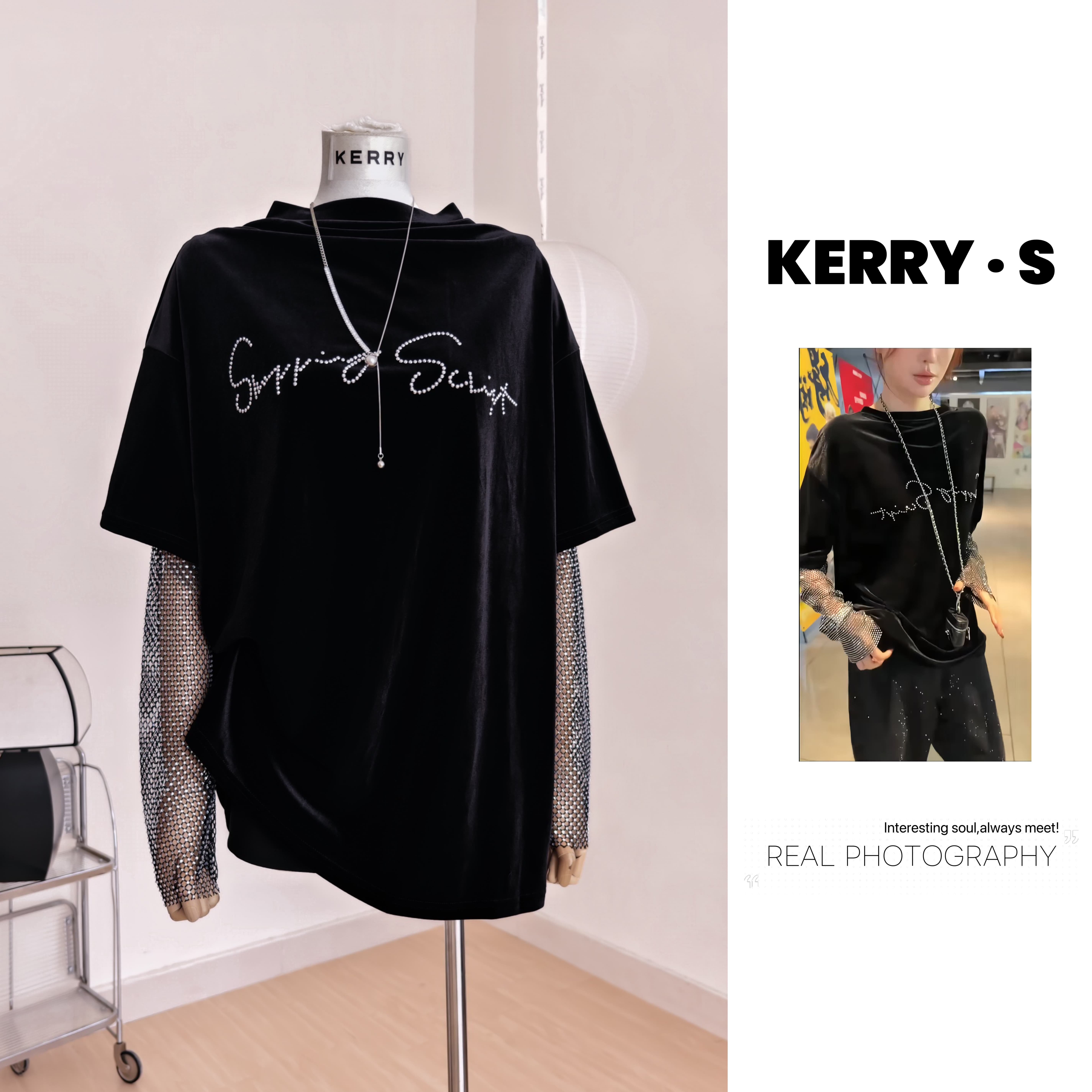 春季简约收腰气质T恤女正反可穿网钻假两件长袖巨闪上衣韩系穿搭,女装/女士精品,T恤,淘宝优惠券,粉丝福利购,淘宝优惠卷