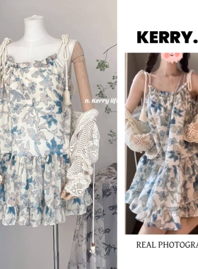 Kerry吊带裙 多巴胺甜妹麻绳绑带可爱蝴蝶娃娃裙小个子遮肉连衣裙