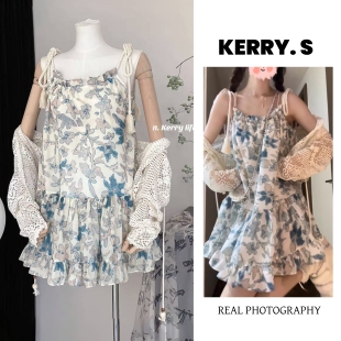 Kerry吊带裙 多巴胺甜妹麻绳绑带可爱蝴蝶娃娃裙小个子遮肉连衣裙