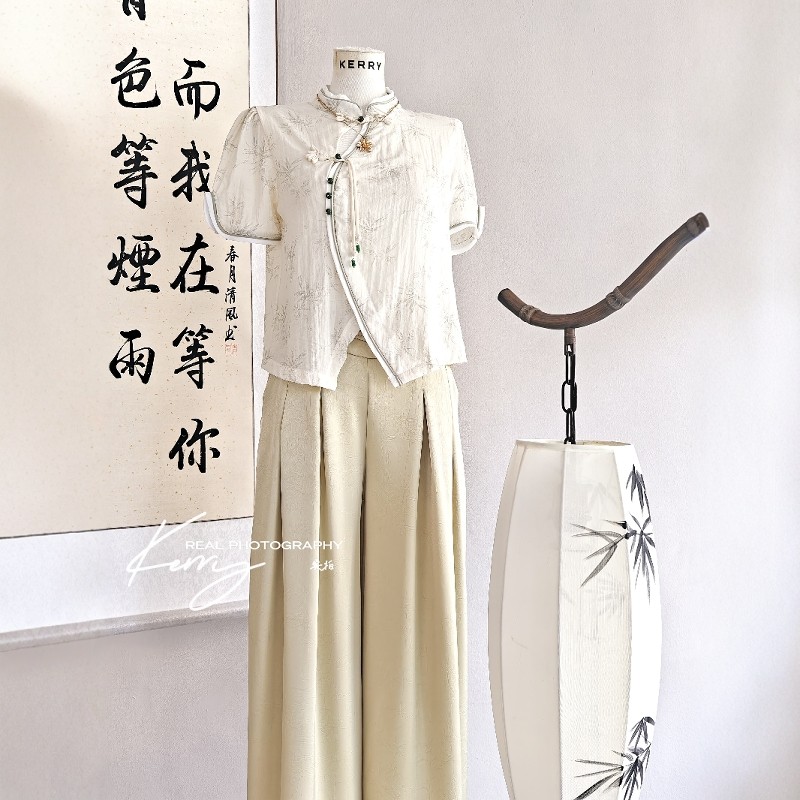 显瘦修身复古气质上衣裤子两件套