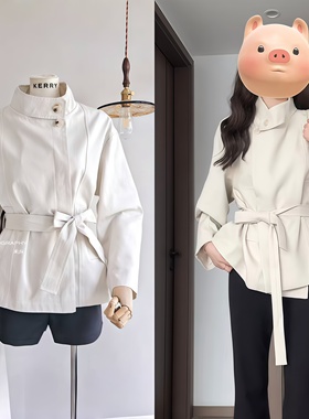 柏林傍晚2025新款法式气质高级感白色风衣女超好看廓形立领外套