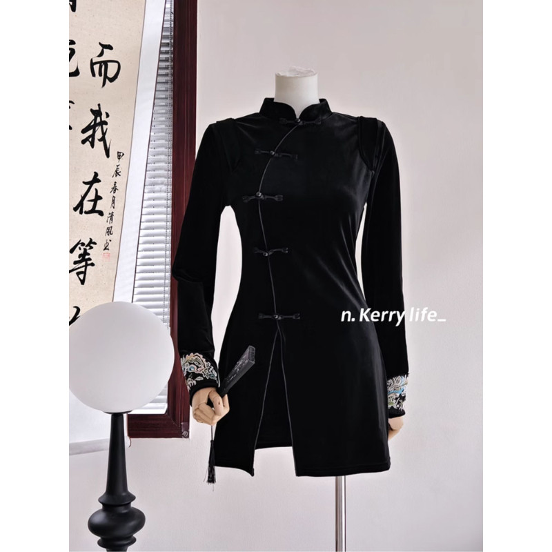 秋冬新中式套装丝绒刺绣新款