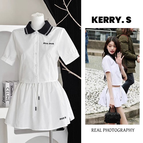 学院风减龄白色短袖衬衫上衣半裙