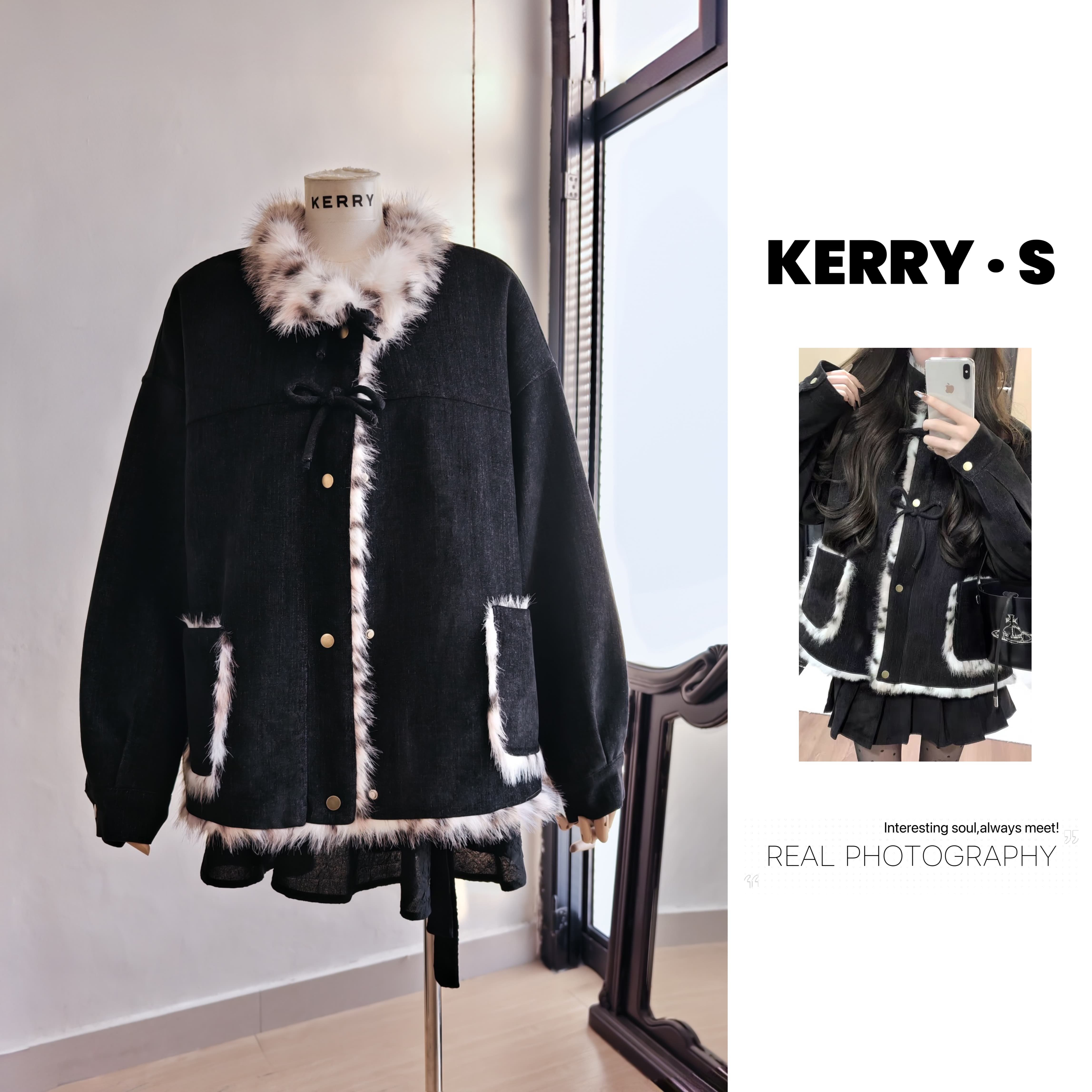 暗黑小野猫黑色皮毛一体毛毛外套