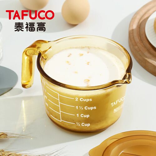 日本泰福高玻璃量杯带刻度牛奶杯微波炉可加热豆浆杯燕麦杯酸奶杯