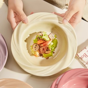 ins风盘子菜盘家用陶瓷碗碟高颜值酸奶碗餐具8英寸水果盘餐盘 法式
