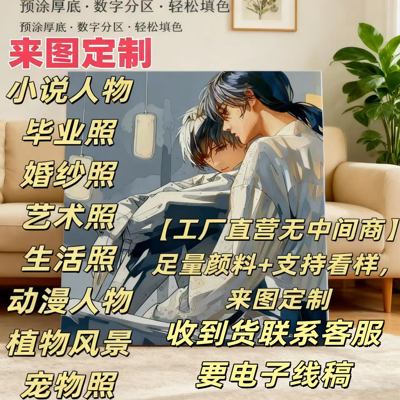 数字油画diy定制手工绘画人物动漫图像填色上涂色填充礼物装饰画图片