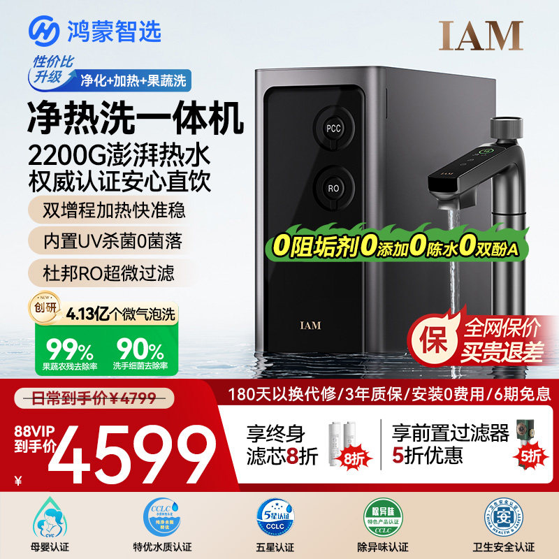 华为鸿蒙智选IAM净水器Pro家用净热洗一体机反渗透2200G直饮