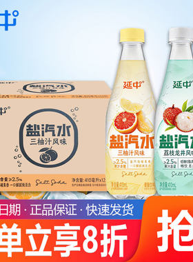 延中盐汽水荔枝龙井风味410ml*12瓶三柚汁味低糖0脂碳酸汽水饮料