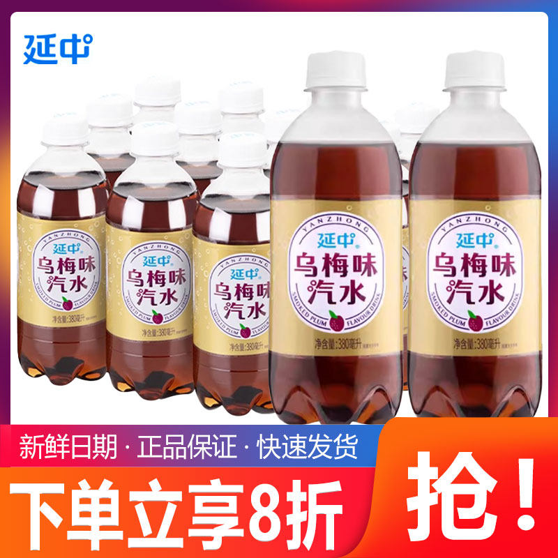 上海延中乌梅味汽水380ml*12瓶整箱包邮小瓶装乌梅汁碳酸果味饮料