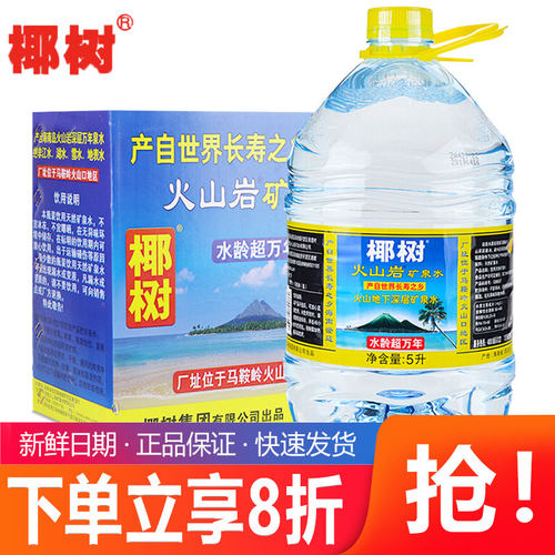 椰树牌火山岩矿泉水5L*2大桶装整箱天然长寿泉国宝牌矿物质饮用水