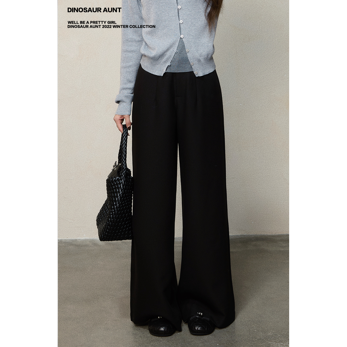 DINOSAUR AUNT恐龙阿姨 【坚定同款】黑色阔腿显瘦休闲百搭西裤
