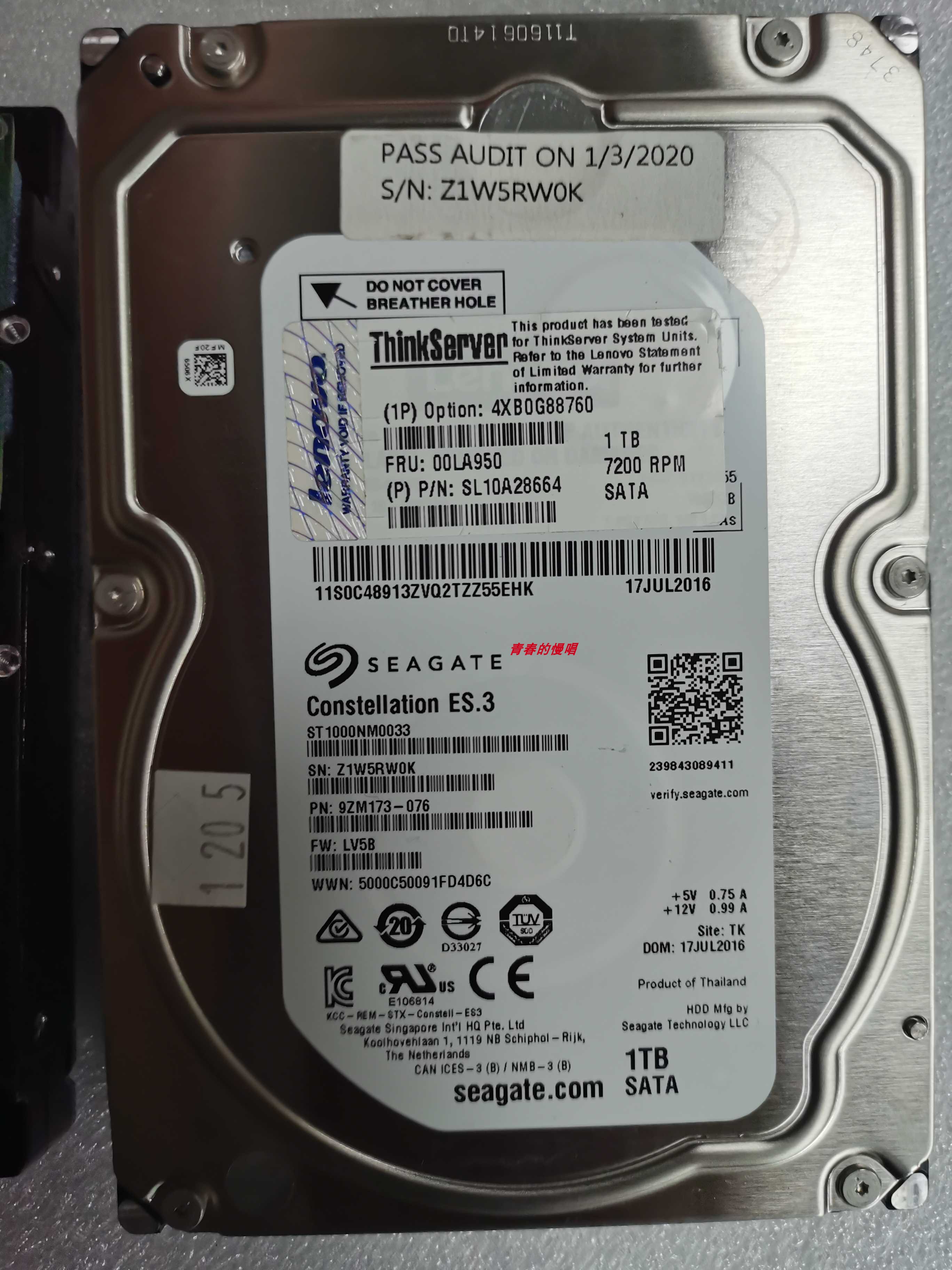 联想4XB0G88760 00LA950 1T 1TB SATA 3.5寸 RD650 RD450原装硬盘