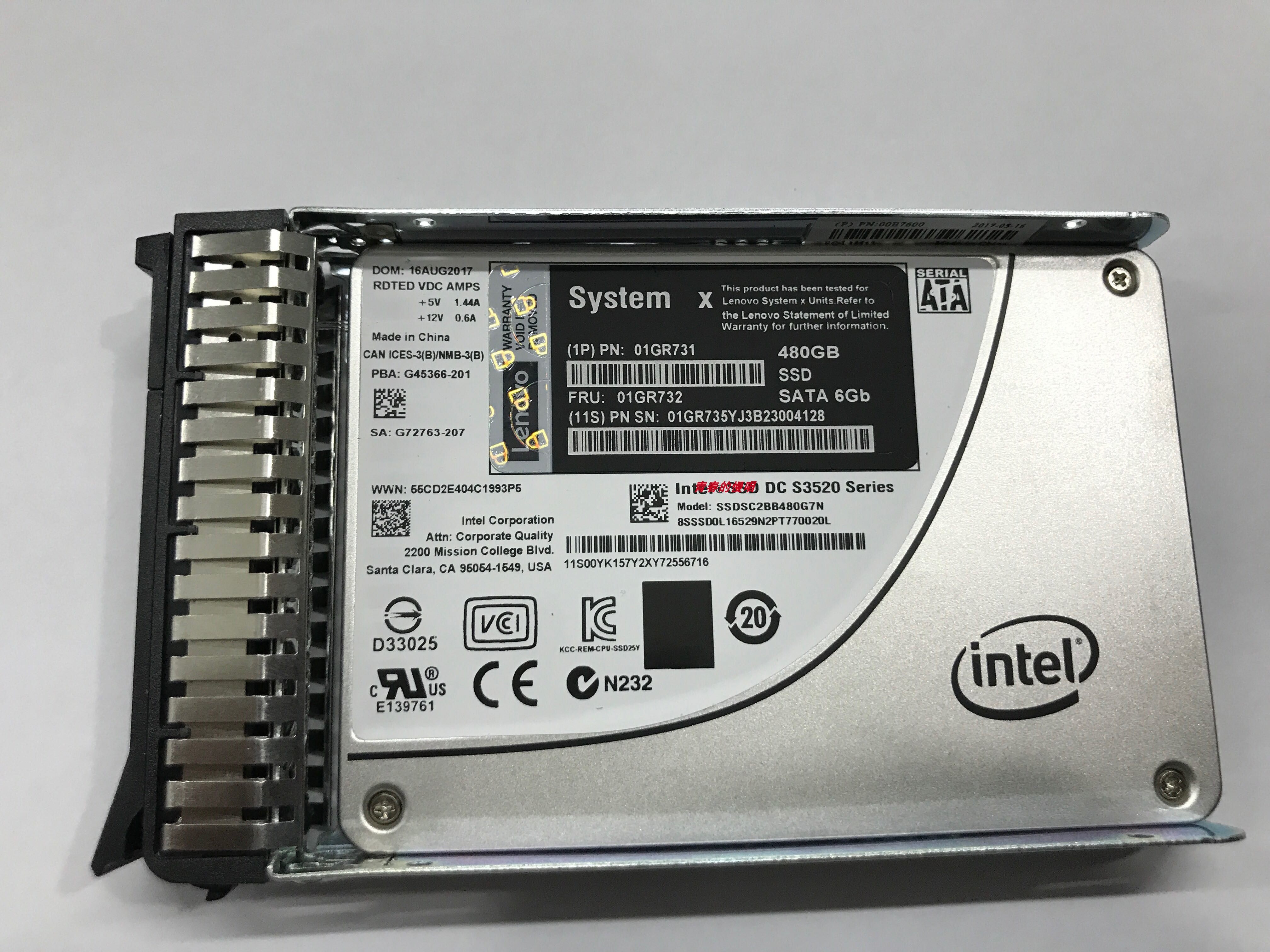 联想01GR732 01GR731 01GR735 480GB SATA SSD 2.5 X3650 M5硬盘
