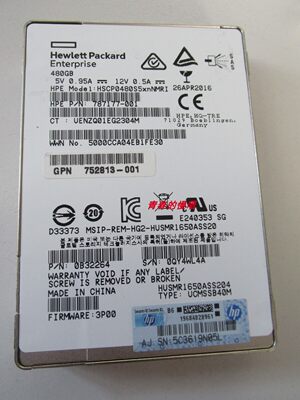 H 806554-001 3par m6710 480gb 2.5寸 SAS SSD 3P00 固态硬盘