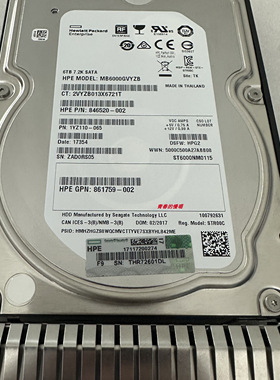 H 861750-B21 862138-001 MB6000GVYZB 6T SATA 3.5 Gen9 G10硬盘