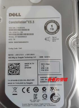 DELL 0FNW88 1TB 7.2K 7200U 128MB SAS 3.5 ST10000NM0023 硬盘