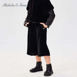 力高芘熊女童长裤儿童直筒裤2023新款女宝宝简约黑色裤子春秋宽松