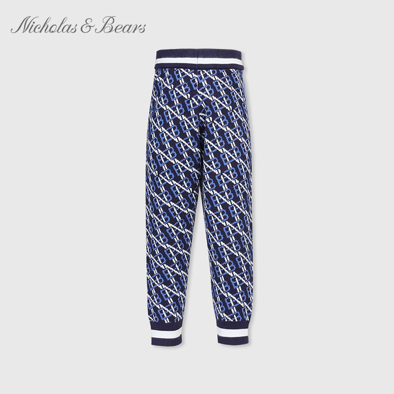 力高芘熊春秋男童羊绒保暖格纹长裤男宝宝休闲束脚裤时尚卫裤加厚