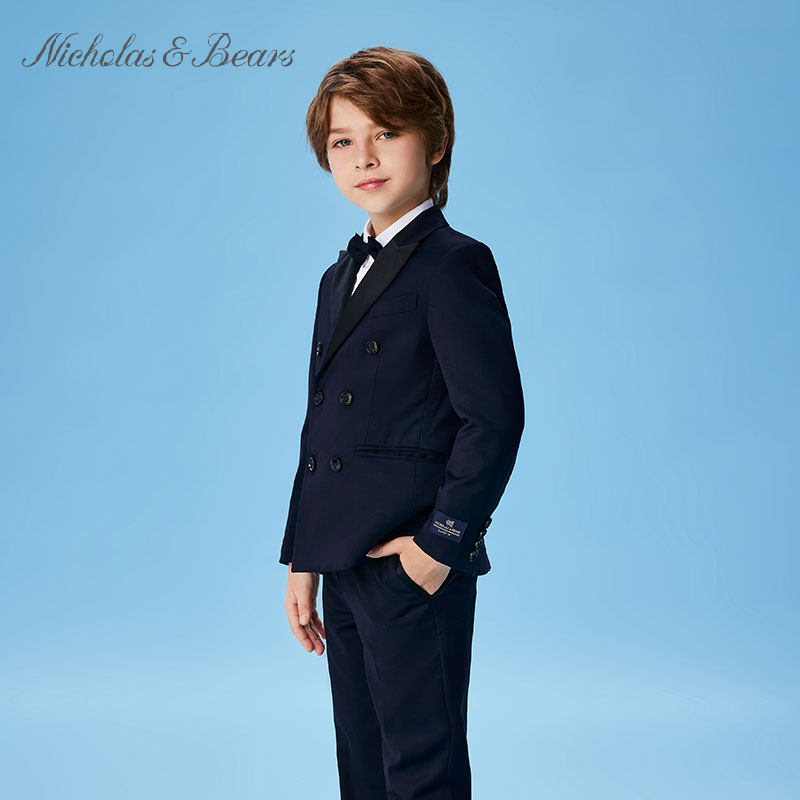 力高芘熊2024年春夏新款男童西服外套英伦风上衣男宝经典西装礼服