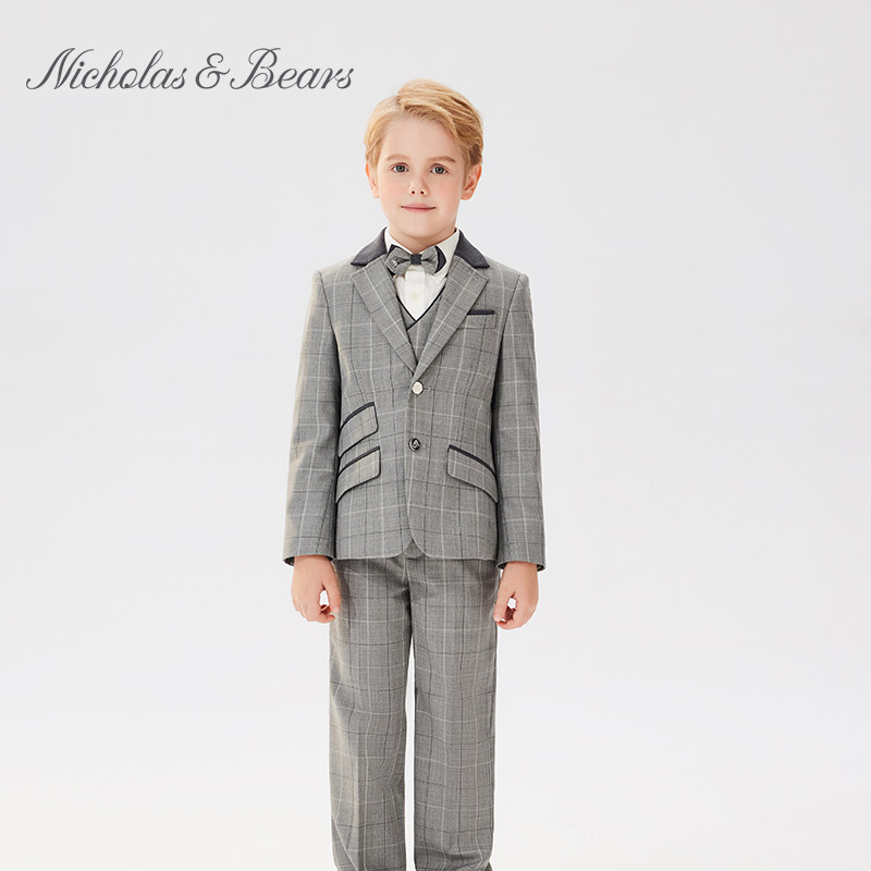 力高芘熊儿童西装主持人礼服优雅绅士男孩演出服钢琴男童外套男生