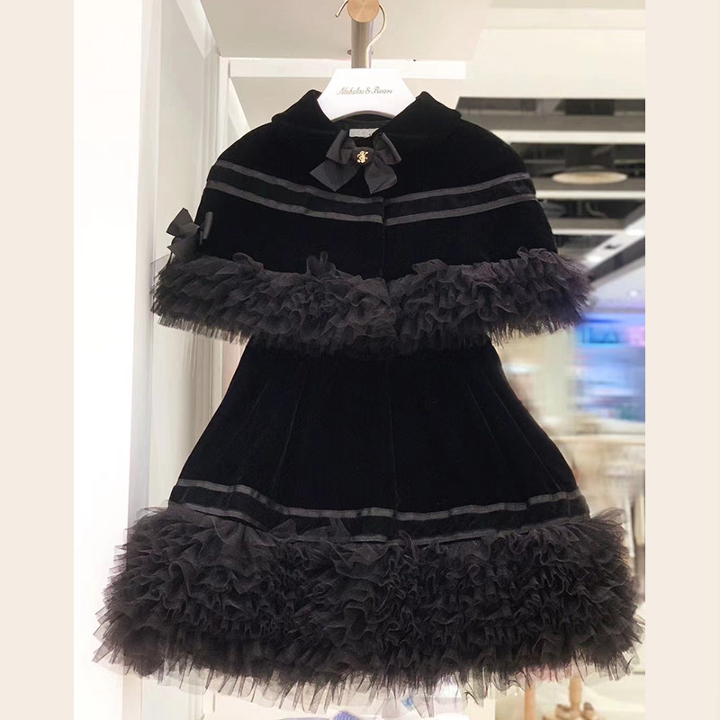 力高芘熊2025秋冬新款儿童晚礼服黑色系洛丽塔风公主连衣裙套装