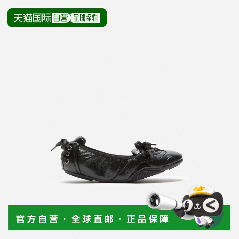 自营欧洲直邮Acne Studios FW25女士黑色羔羊皮芭蕾系带单鞋鞋