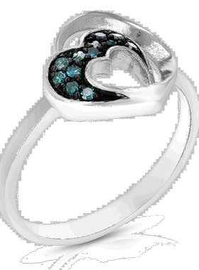 自营 vir jewels 0.15 克拉蓝色钻石心形戒指 .925 纯银配铑 - 银