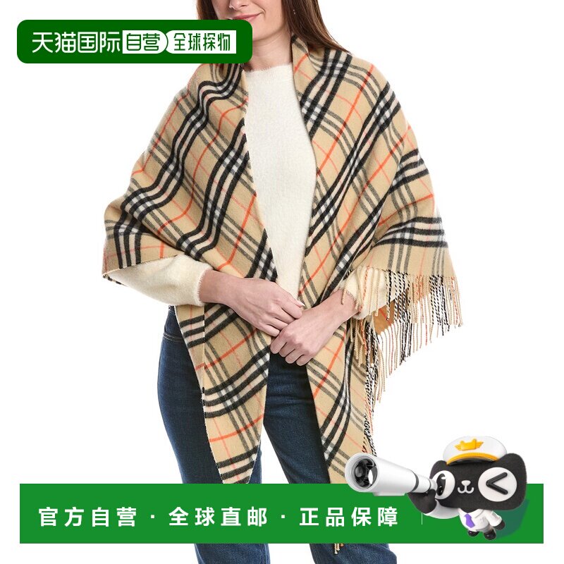 自营Burberry格子羊毛和羊绒混纺斗篷-棕褐色 美国奥莱直发