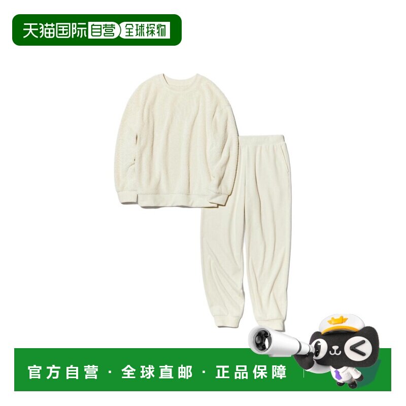 日本直邮Uniqlo/优衣库FW26 摇粒绒圆领居家长袖束脚长裤睡衣套装