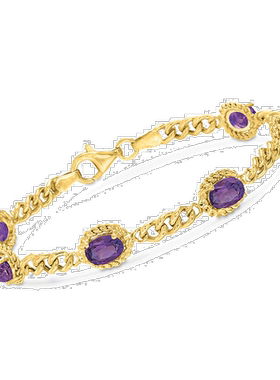自营Ross-Simons 18kt 纯银紫水晶链式手链 - 7 英寸 美国奥莱直