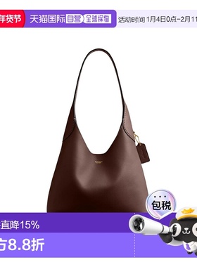 香港直邮COACH蔲驰女款单肩包Brooklyn 28金色磁性按扣皮革枫木棕