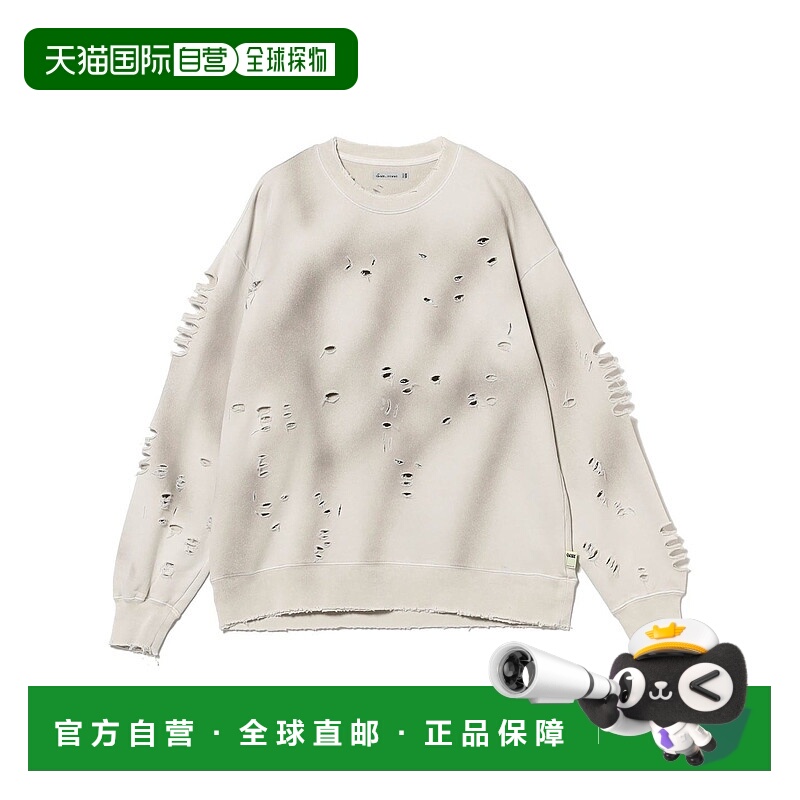 1h可退 日本直邮SSZ 男装 全棉宽松半拉链 带破损设计感连帽卫衣