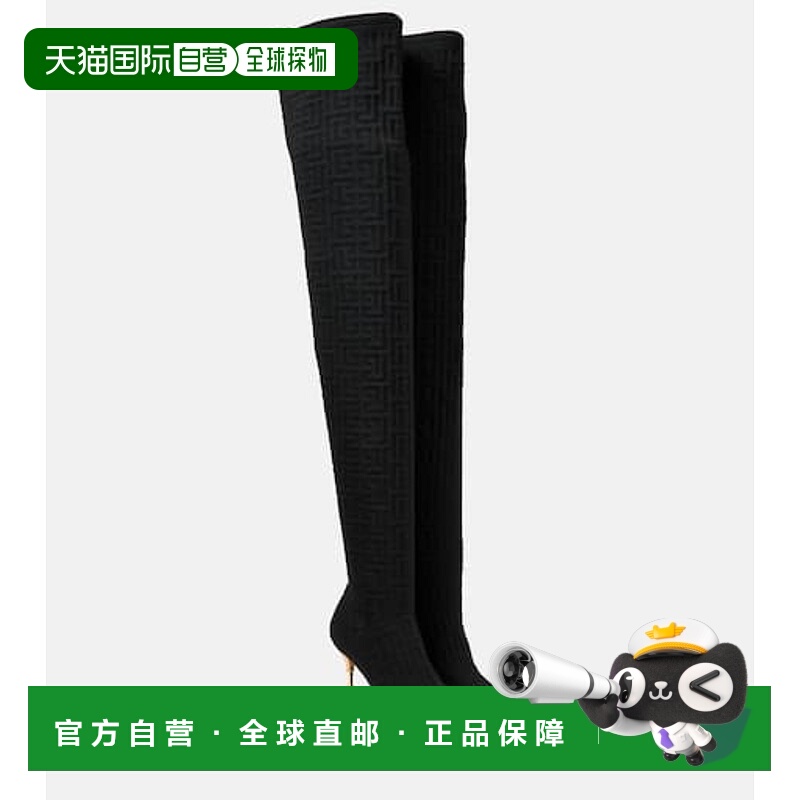 1h可退 香港直邮Balmain 巴尔曼 女士 Moneta 交织图案网纱过膝靴