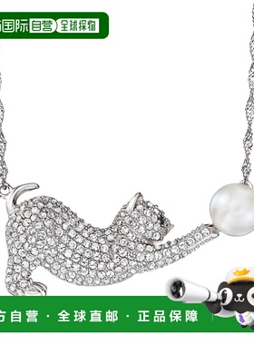 自营Ross-Simons 8 毫米养殖珍珠和白色托帕石猫项链 925 纯银黑