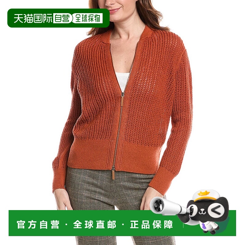 自营Lafayette 148 New York Textured Stitch Zip Front Cardiga