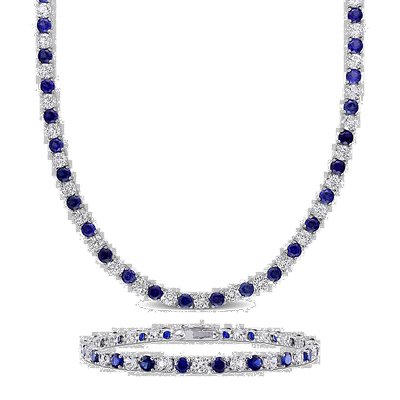 自营mimi & max47 1/4 CT TGW Created 蓝色和白色蓝宝石网球手链