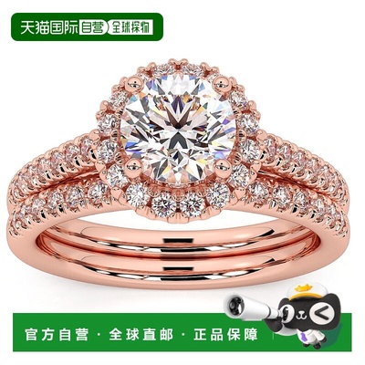 自营 pompeii3F/VS 1.50 克拉光环钻石订婚结婚戒指套装 14k 黄金