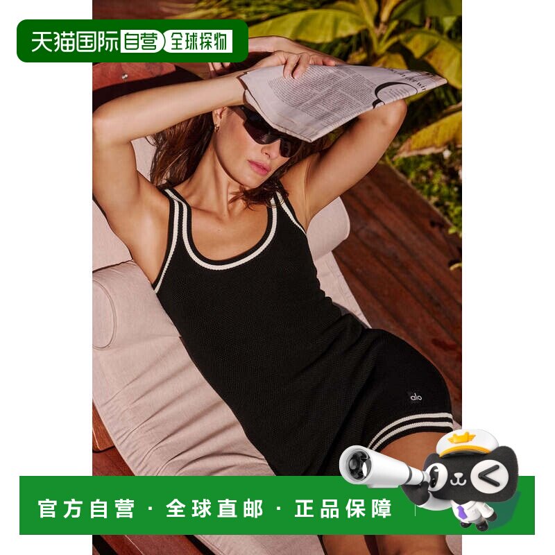 香港直邮alo yoga 拼色条纹针织运动合身学院风网球吊带连衣裙 女图片