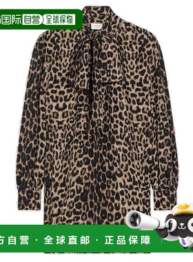 香港直邮Saint Laurent 圣罗兰 女士 LEOPARDPRINT 真丝迷你连衣