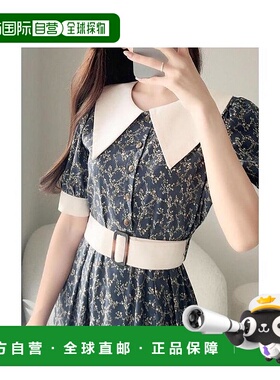 日本直邮日潮 mily bilet小花纹带腰带大翻领连衣裙mi1139044印花