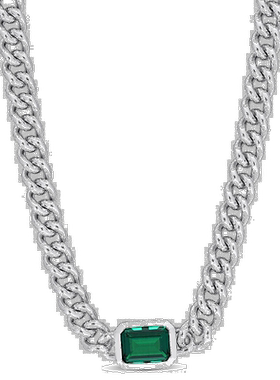 自营 925 纯银 Mimi & Max 7/8 CT TGW 八角形祖母绿锁链项链 -