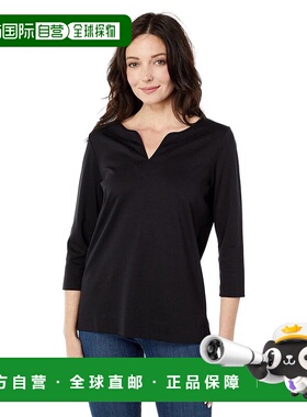 1h可退 【美国直邮】LLBean|Pima Tops 开领束腰外衣 3/4 袖上衣