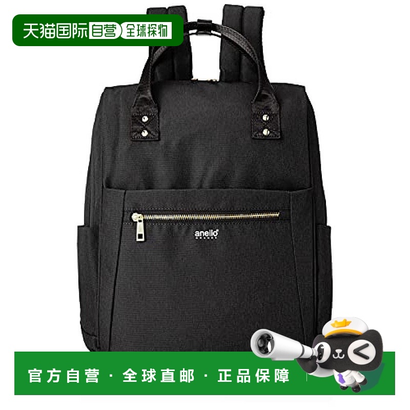 【日本直邮】Anello阿耐洛双肩包大容量女士防水背包黑色10个口袋
