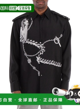 自营 Burberry Knight五金印花丝绸衬衫-银色/黑色 美国奥莱直发