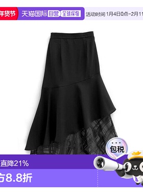 日本直邮日潮 GRL 透视格纹不对称裙 A字裙通勤裙子ask75半身裙