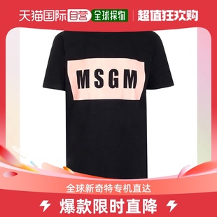 宽松休闲日常百搭 香港直邮Msgm女士T恤黑色拼接徽标柔软时尚