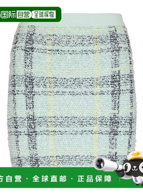 1h可退 香港直邮Balmain 亮片苏格兰格纹斜纹软呢短裙 GF1LB015KJ